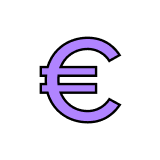 Signe euro mauve avec un contour noir