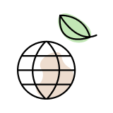 Icône de la planète terre stylisée avec une feuille verte au dessus