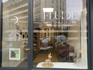 Devanture du magasin dédié au cycle féminin Fluide Shop à Geneève